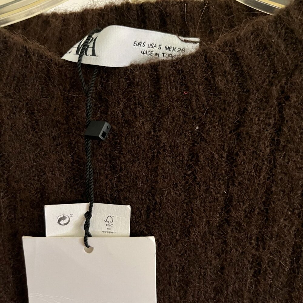 BNWT ZARA cropped knit (S) in allover earth brown - Picture 5 of 5
